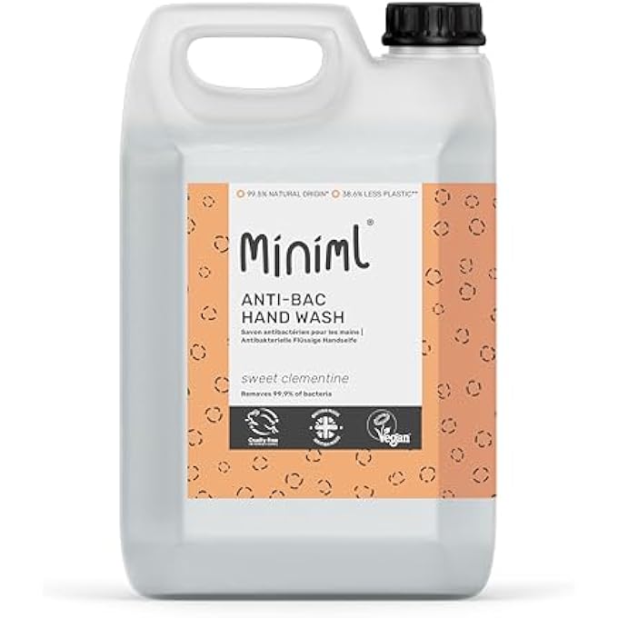 Miniml ANTIBACTERIAL HAND WASH SOAP 5L REFILL - NATURAL CLEMENTINE SCENTED ECO FRIENDLY HAND AND BODY WASHING LIQUID GEL FOR SOFT AND SENSITIVE SKIN CARE - 100% VEGAN & CRUELTY FREE - Image 1